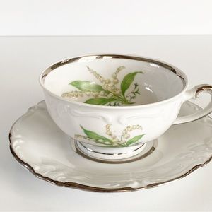 Royal Heidelberg Lily of the Valley Footed Teacup Saucer Set Winterling Germany
